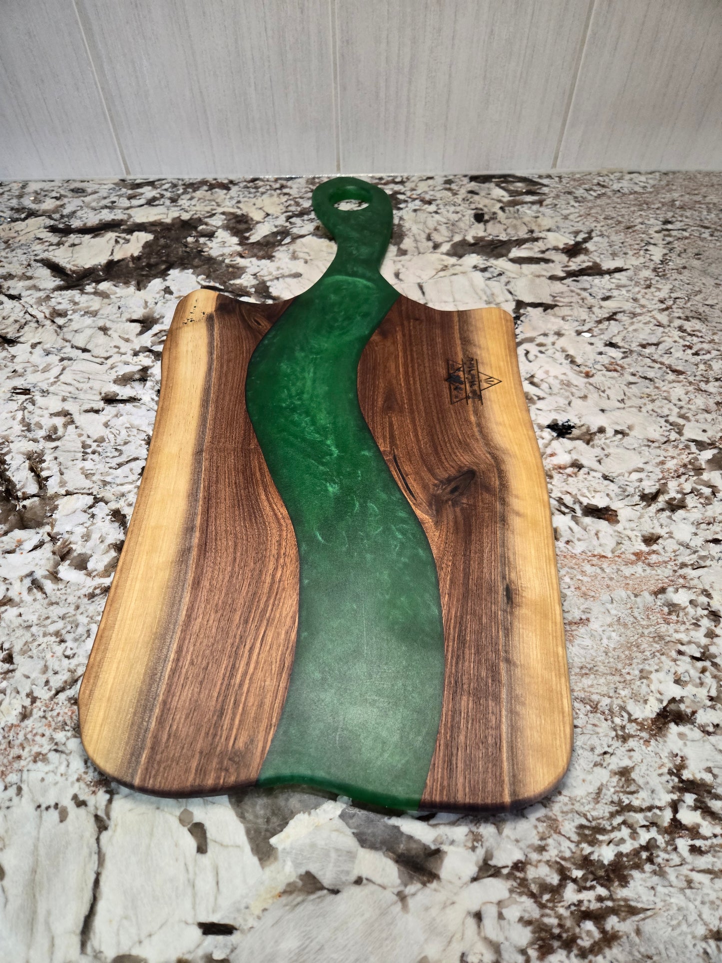 Live Edge Walnut with Avocado Green Epoxy Resin Charcuterie Board
