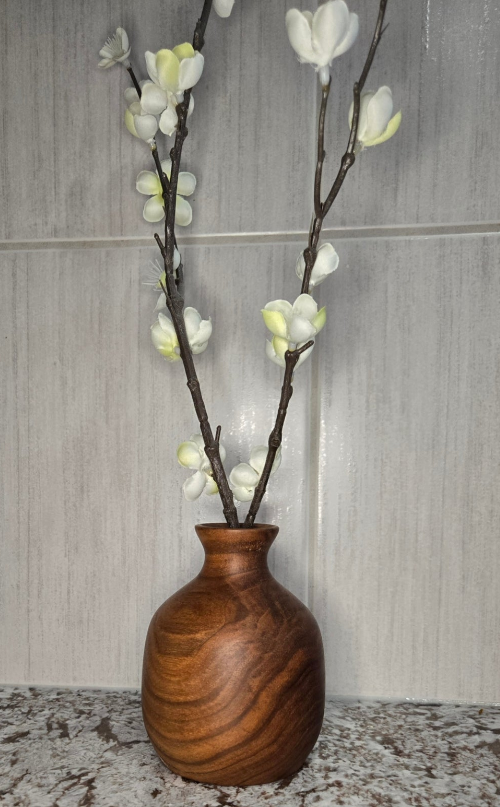 Hand Turned Walnut Bud Vase | For Dry or Fake Flowers