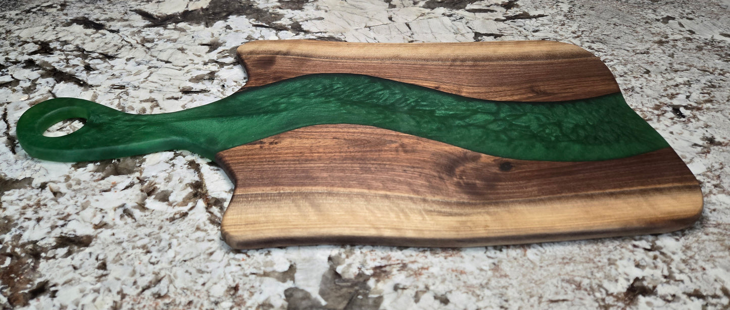 Live Edge Walnut with Avocado Green Epoxy Resin Charcuterie Board