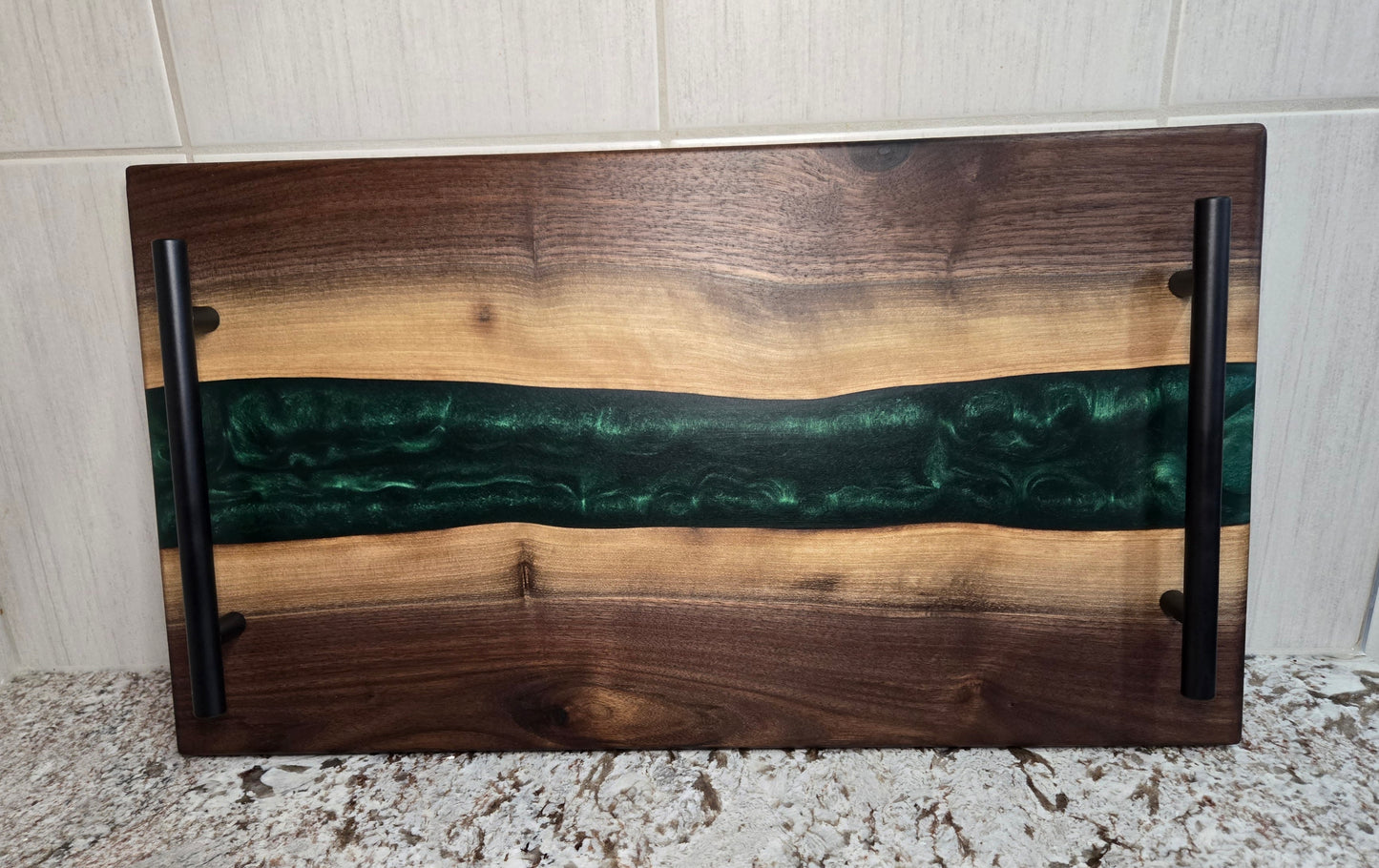 Lie Edge Walnut with Avocado Green Epoxy Resin Serving Board