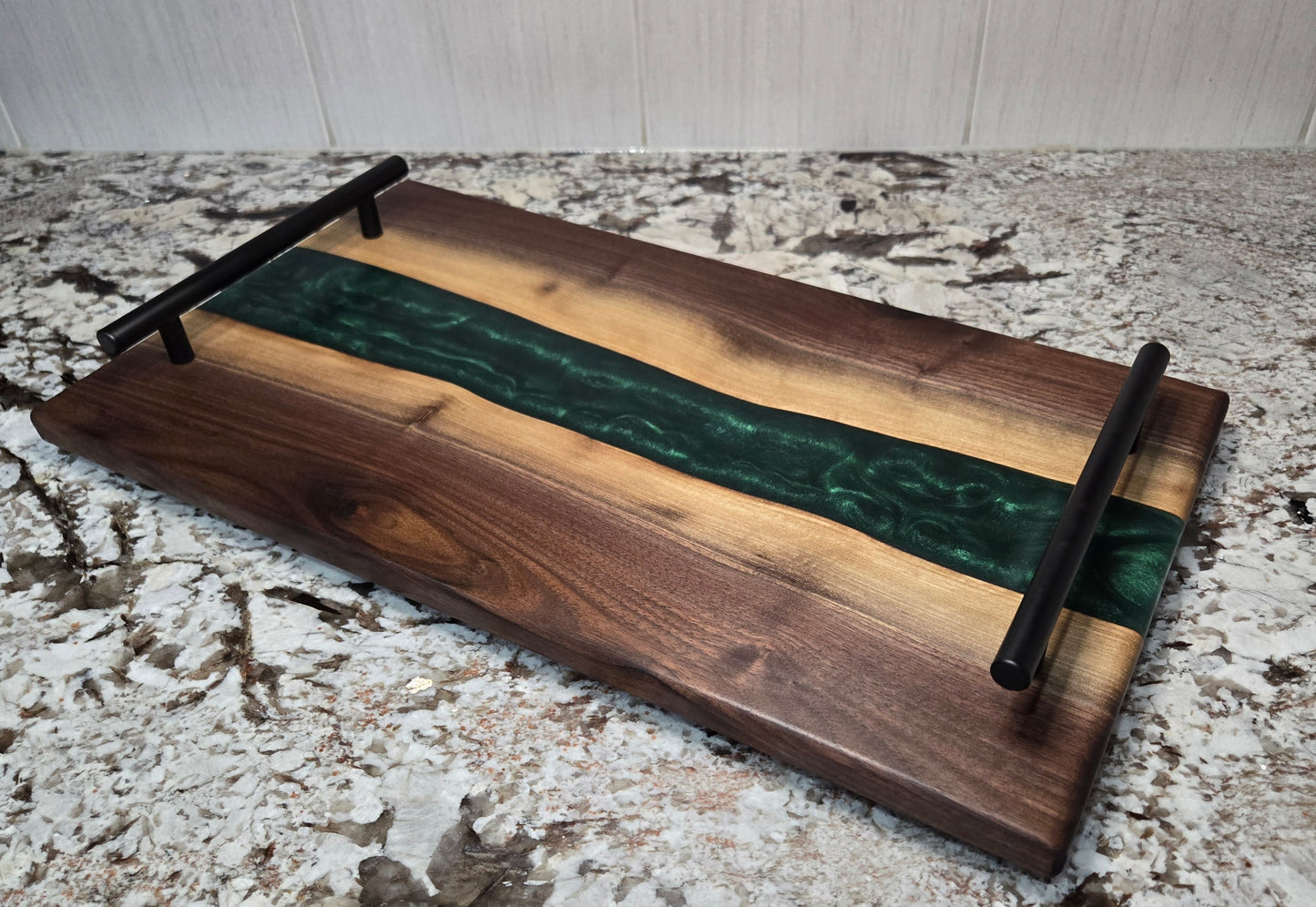 Lie Edge Walnut with Avocado Green Epoxy Resin Serving Board