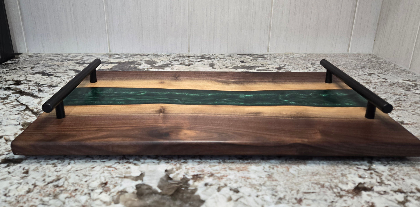 Lie Edge Walnut with Avocado Green Epoxy Resin Serving Board