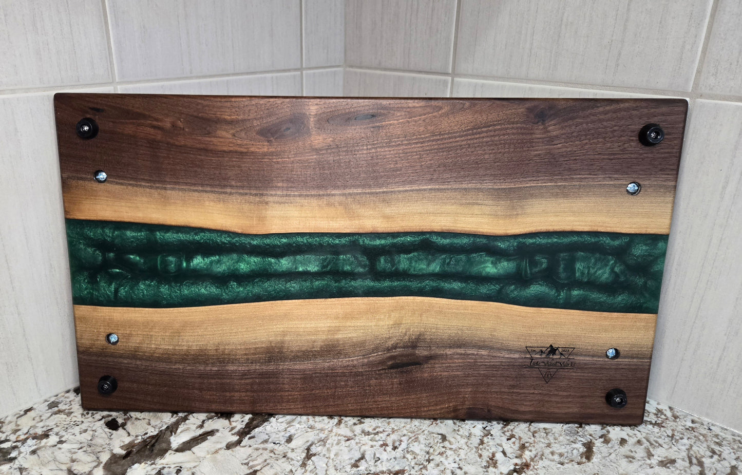 Lie Edge Walnut with Avocado Green Epoxy Resin Serving Board
