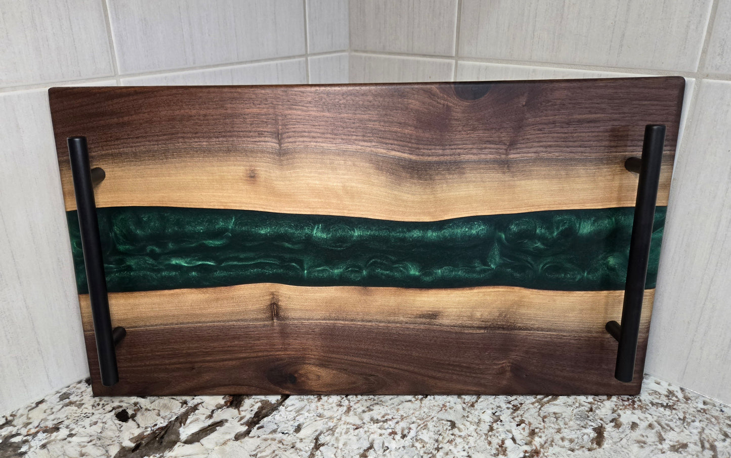 Lie Edge Walnut with Avocado Green Epoxy Resin Serving Board