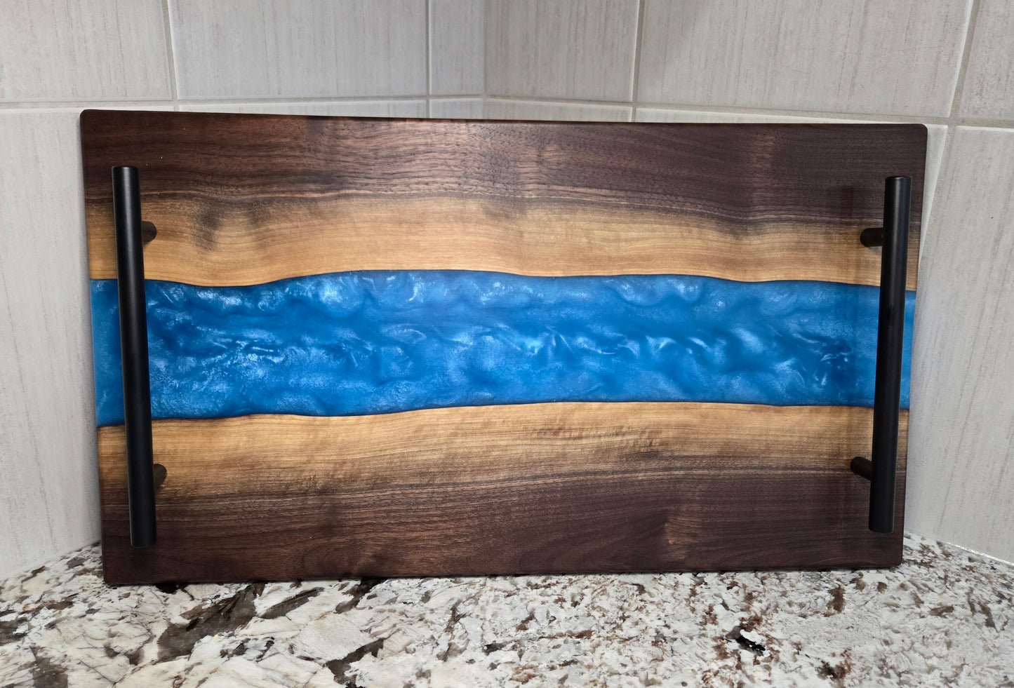 Walnut with Caribbean Blue Epoxy Resin Serving Board