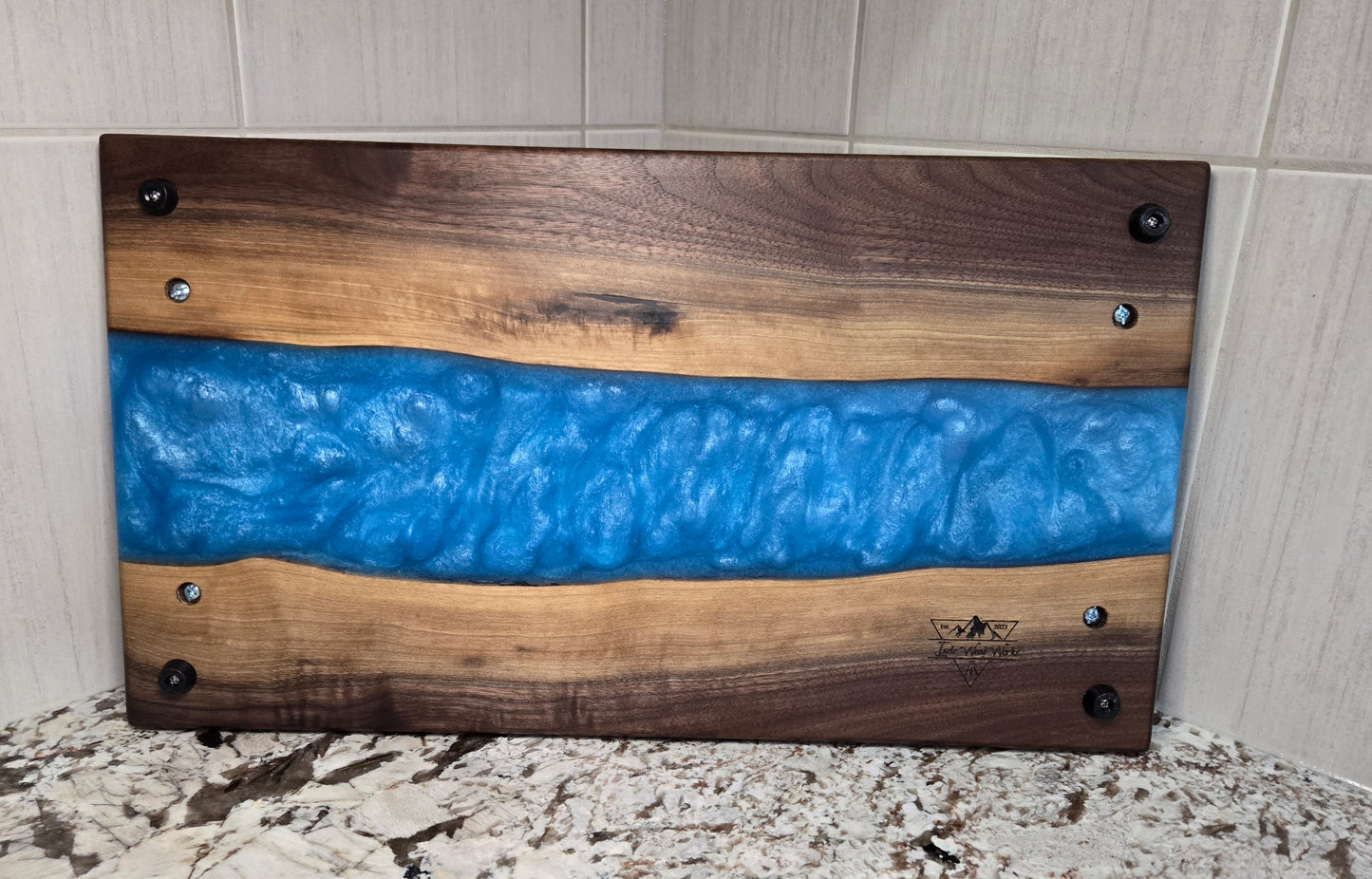 Walnut with Caribbean Blue Epoxy Resin Serving Board