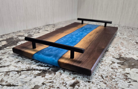 Walnut with Caribbean Blue Epoxy Resin Serving Board