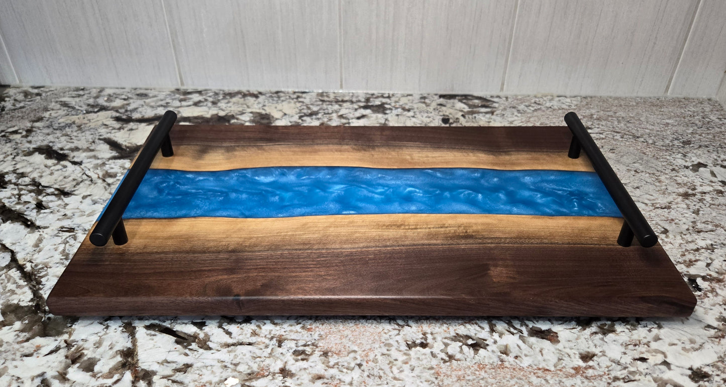 Walnut with Caribbean Blue Epoxy Resin Serving Board