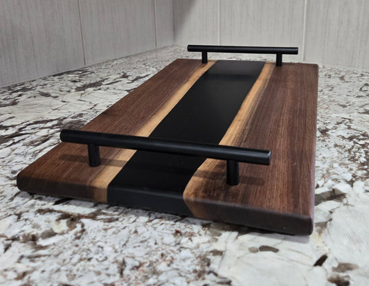 Live Edge Walnut with Black Epoxy Resin Serving Board