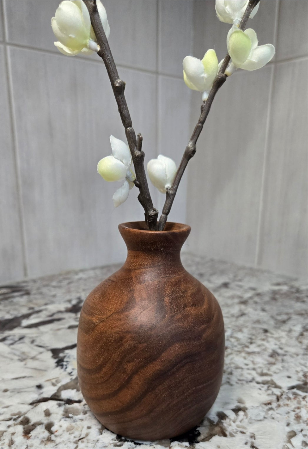 Hand Turned Walnut Bud Vase | For Dry or Fake Flowers