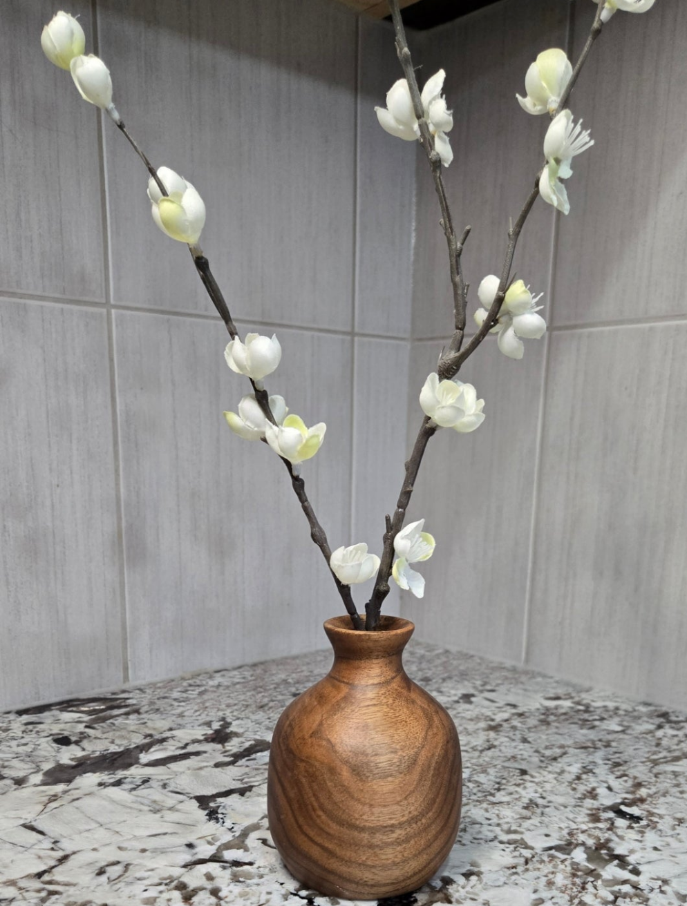 Hand Turned Walnut Bud Vase | For Dry or Fake Flowers