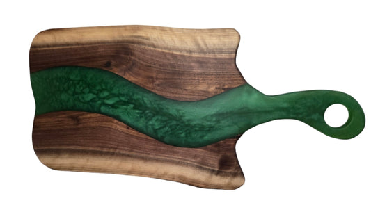 Live Edge Walnut with Avocado Green Epoxy Resin Charcuterie Board