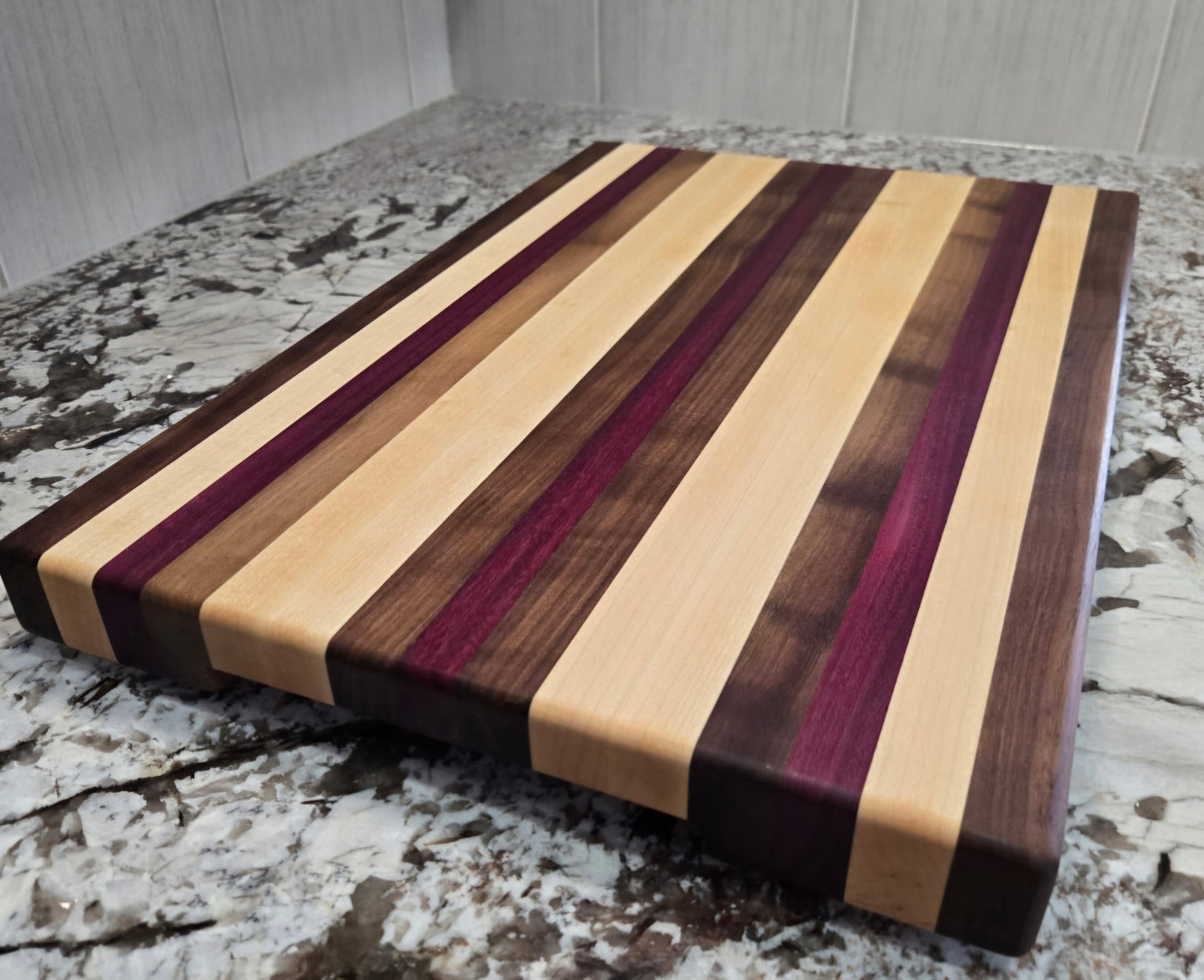 Purple Heart, Maple, Walnut EdgeGrain Cutting Board