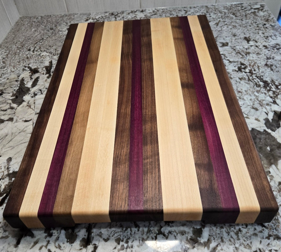 Purple Heart, Maple, Walnut EdgeGrain Cutting Board